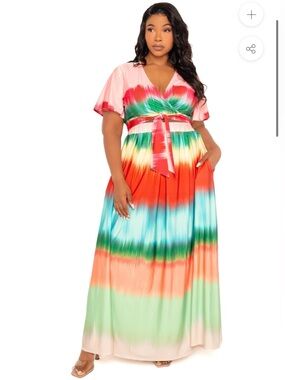 BUXOM COUTURE Tie-Dye V-Neck Maxi Skirt Set with crop top. NEW WITH TAGS❤️